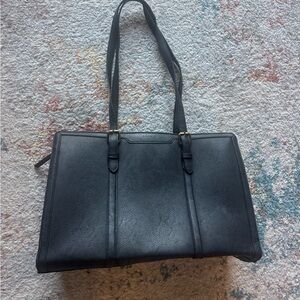 Elegant Black Faux Leather Work Tote Bag